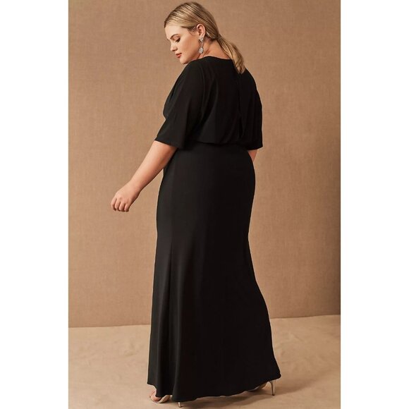 BHLDN Thorton Black Maxi Wrap Dress Sz 18 V-Neck Flutter Sleeve Gown Made In USA - Picture 15 of 15